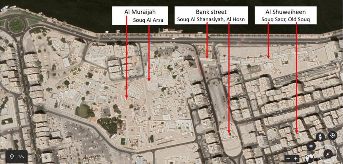 The Bank street (with Al Hosn) separating the two areas Al Muraijah and Al Shuwaiheen