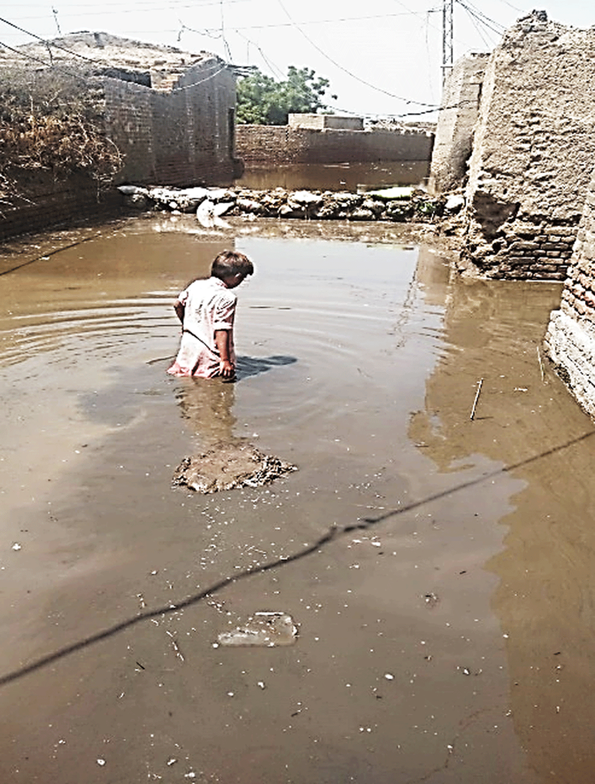 Submerge roads and houses in flood water