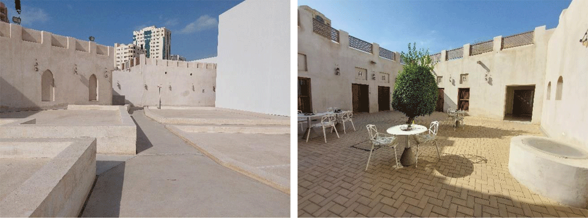 Left: Outdoor spaces. Right: The Fen Café. (photos by authors)