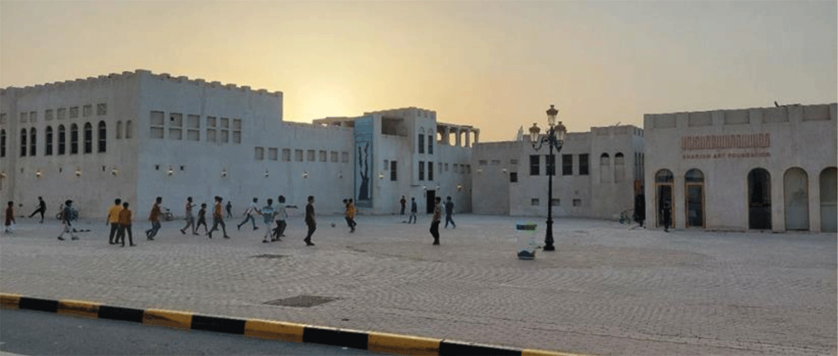 The square infront of the offices of the SAF and Bait Alserkal used as a public space by the local residents