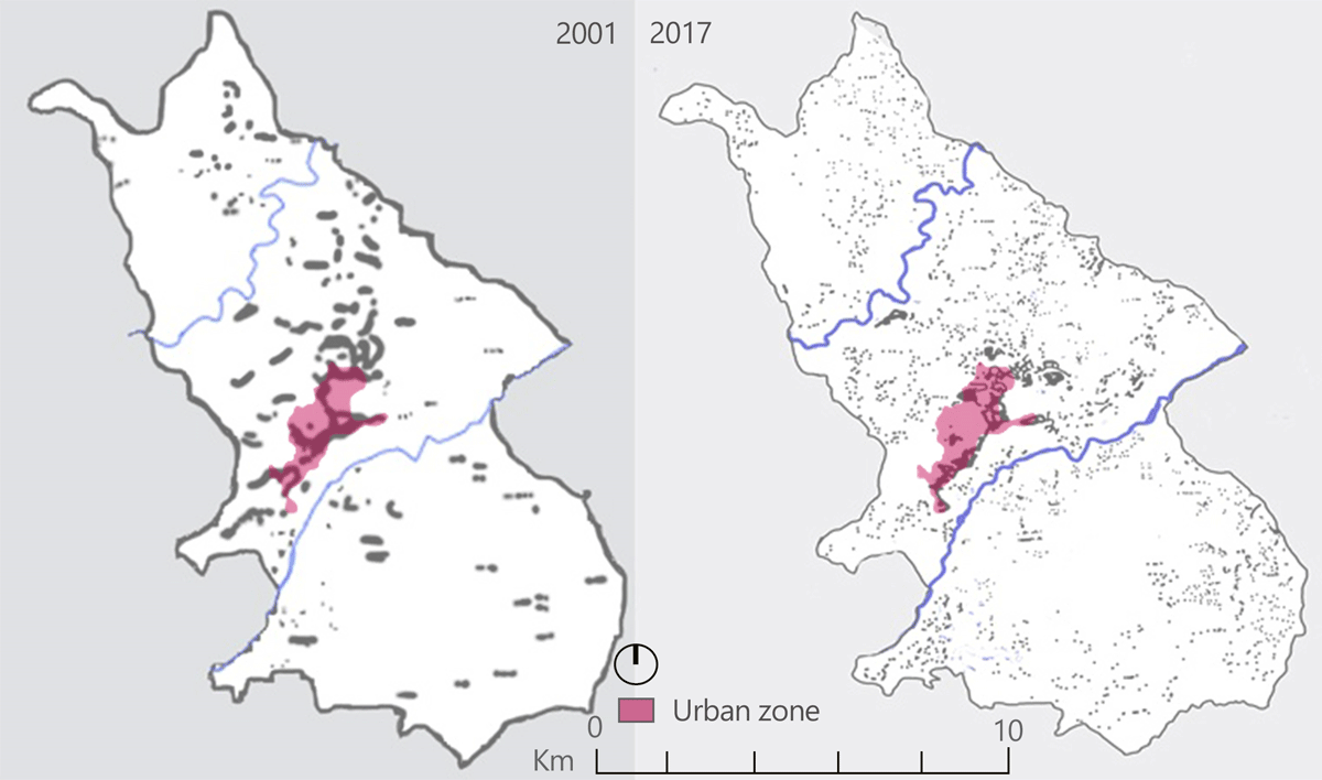 Territorial occupancy of the municipality in the years 2006 and 2017