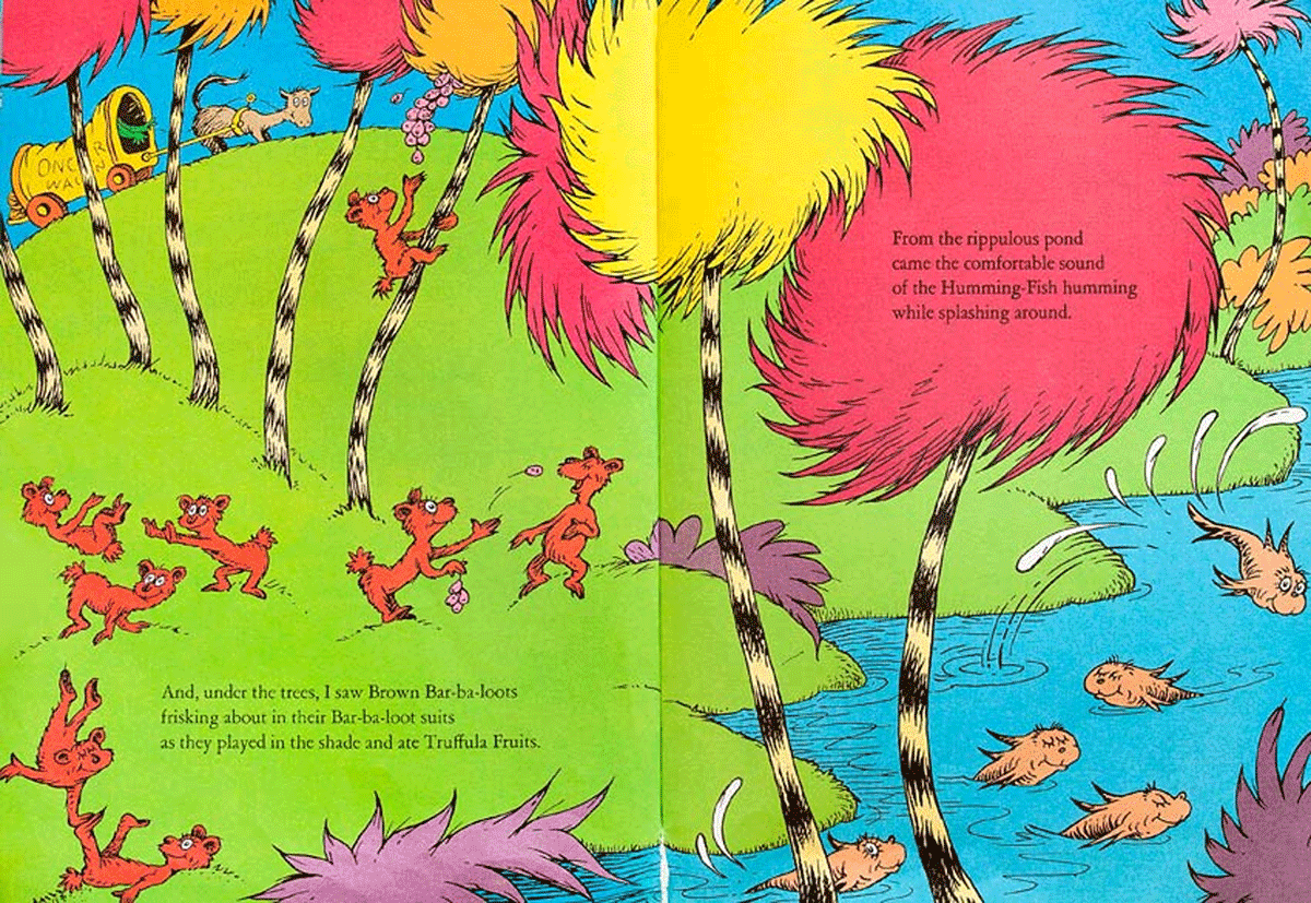 The pictorial representation of the Truffula forest. (Screenshot from The Lorax, 1971)