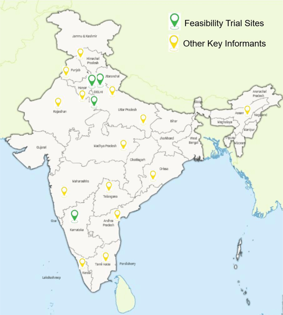 Location of participating sites and other key informants interviewed in the C-QIP study