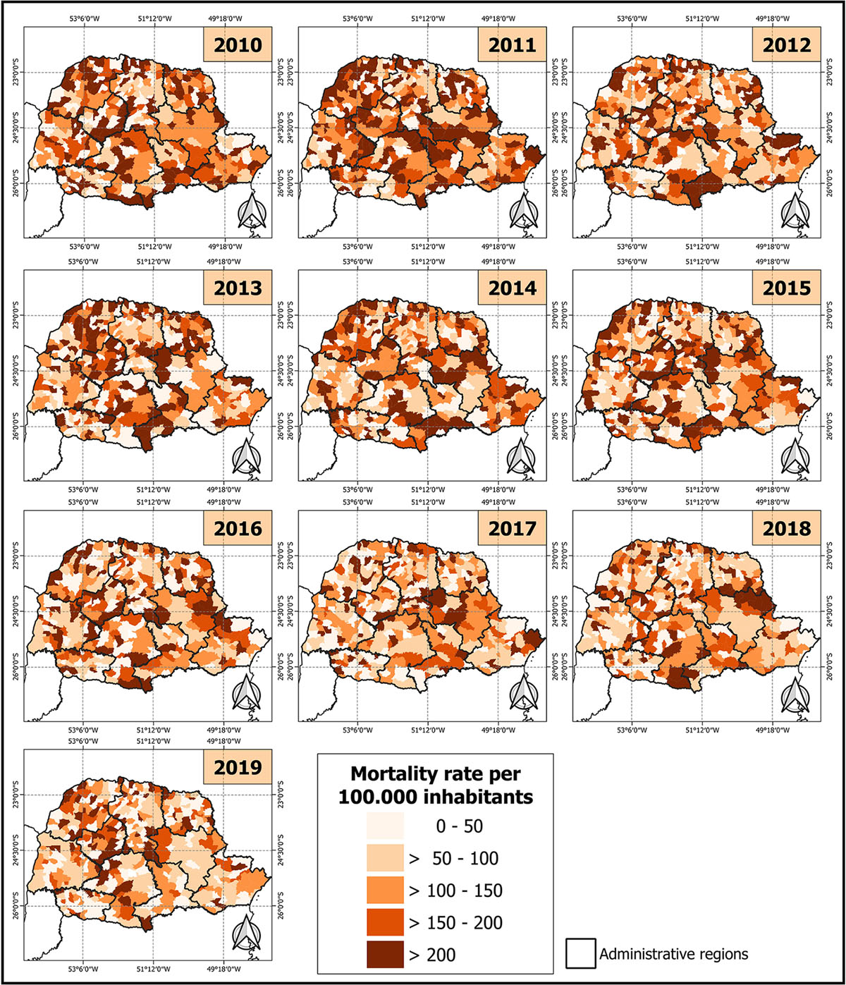 Spatial distribution of mortality from coronary artery disease in women