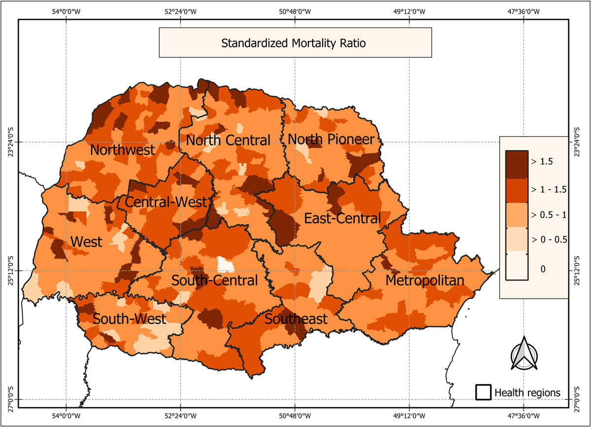 Distribution of standardized mean mortality