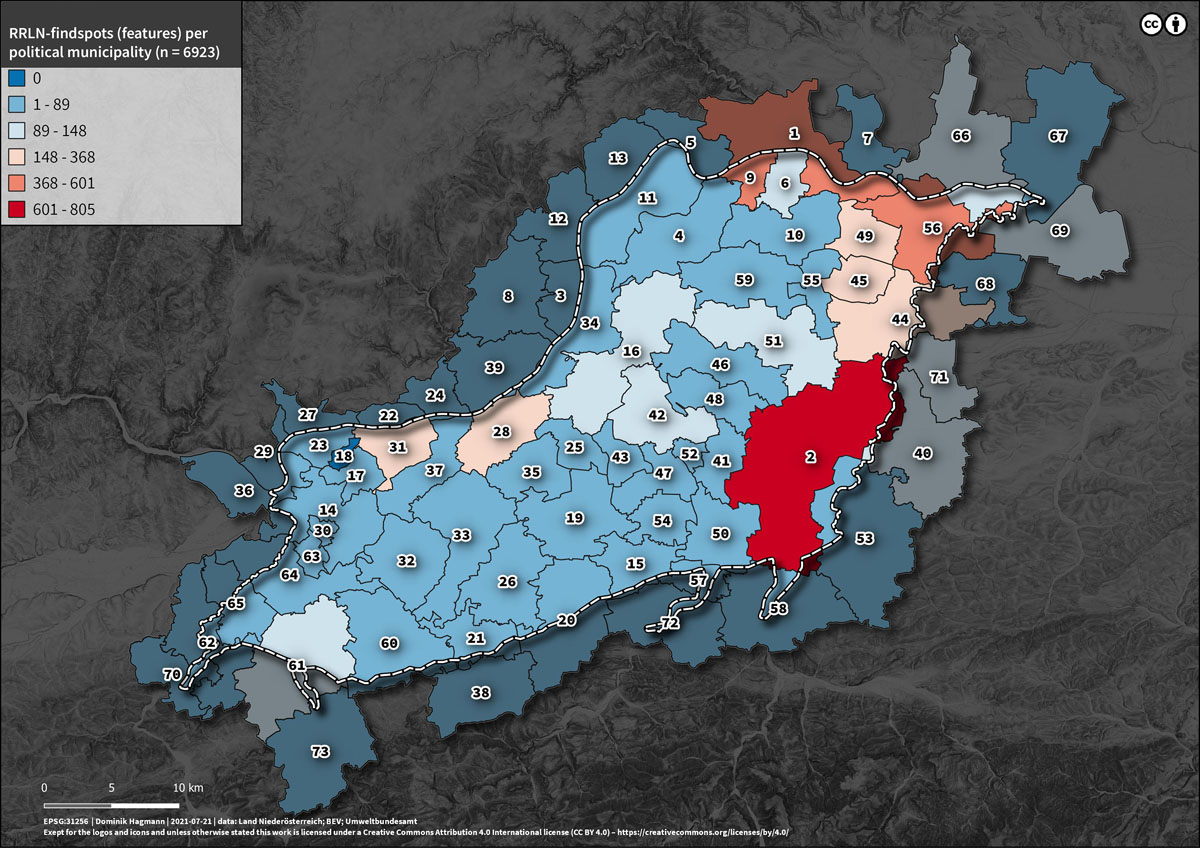 Map of archaeological findspots per political municipality