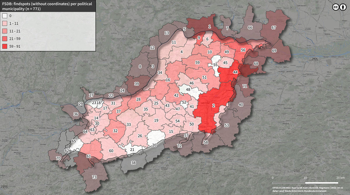 Map of findspots without coordinates across municipalities