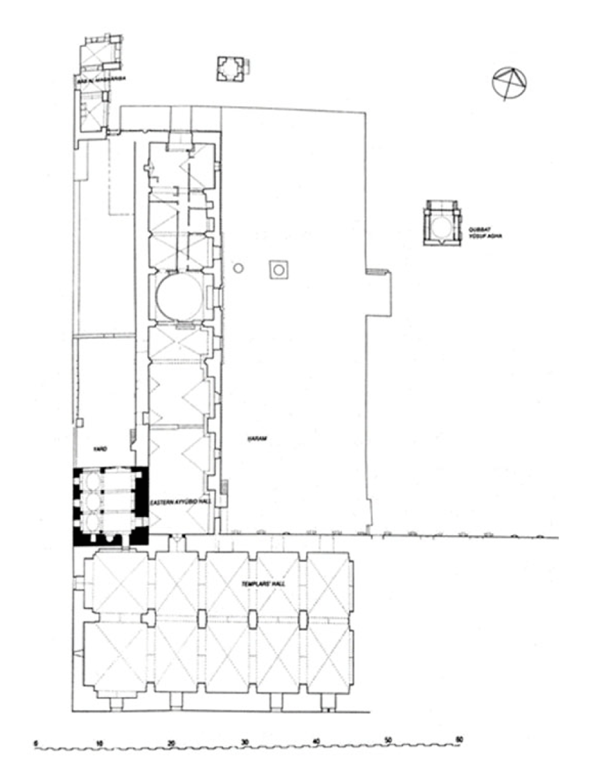 Plan of the Maghrebi Mosque and the Madrasa al-Fakhriyya inside seen from above