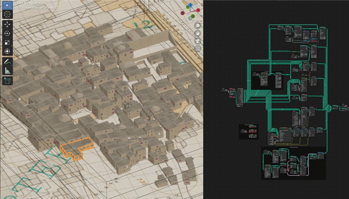 The Maghrebi Quarter after applying Geometry Nodes