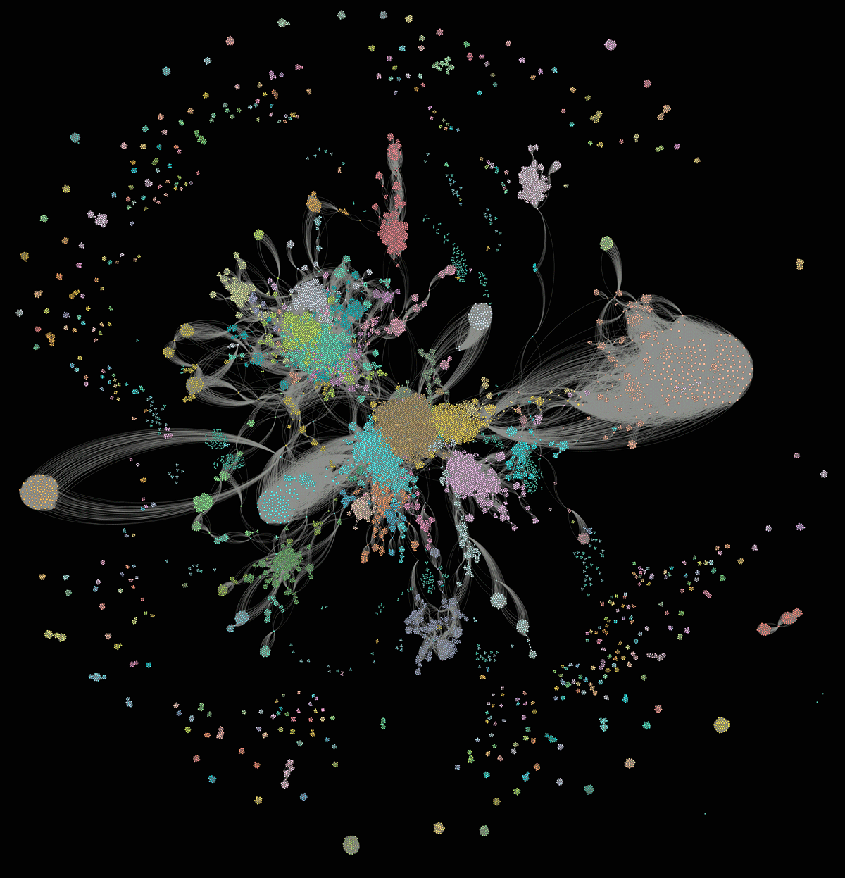 PNA one-mode network visualized with Gephi software (Bastian, Heymann,
                        & Jacomy, 2009)