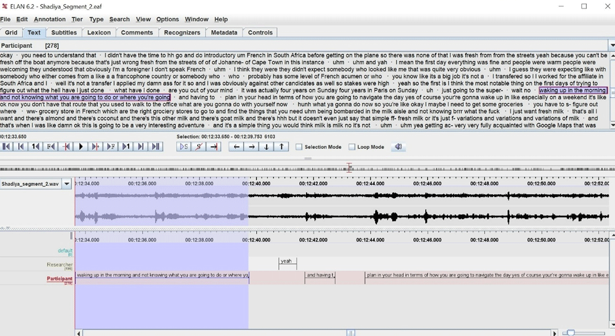 The same segment as in Extract 2 that is now marked against the .wav waveform and separated by intonation groups