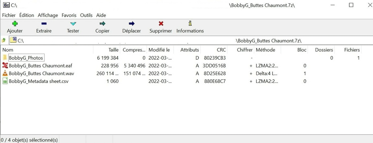 The contents of a 7-Zip participant data file