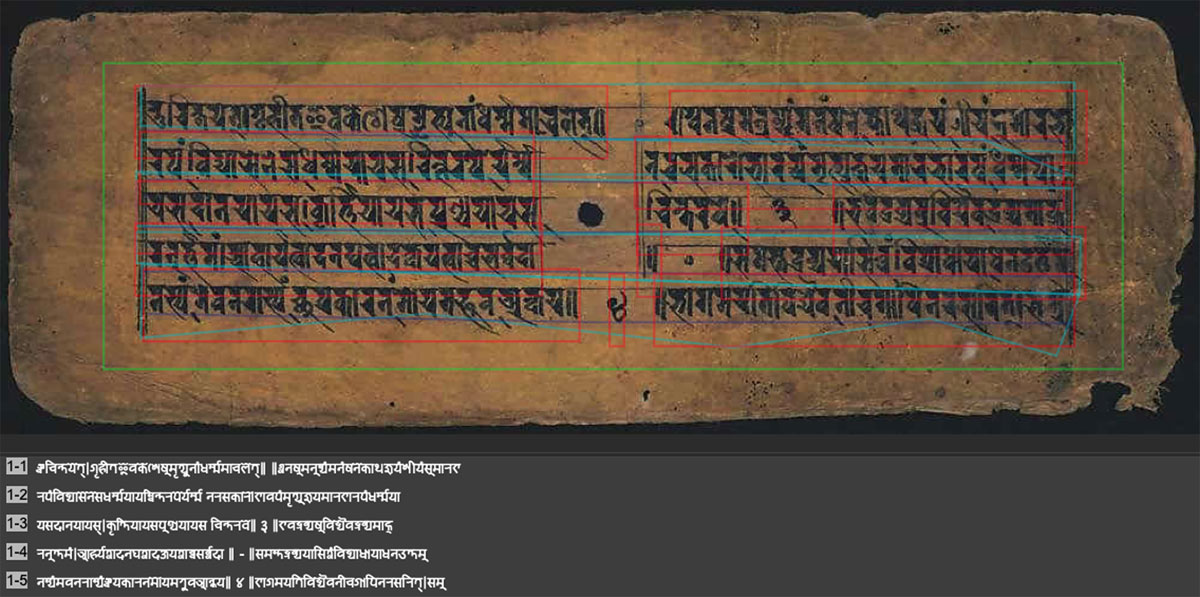 Screenshot of a completed transcription of a folio of Hitopadea (MIK I 4851) in Transkribus