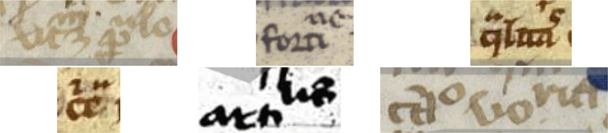 Each image can use "Example of contraction use of supercrscript letters" + the manuscript in parenthesis. Such as Example of contraction use of supercrscript letters (BIS 193)