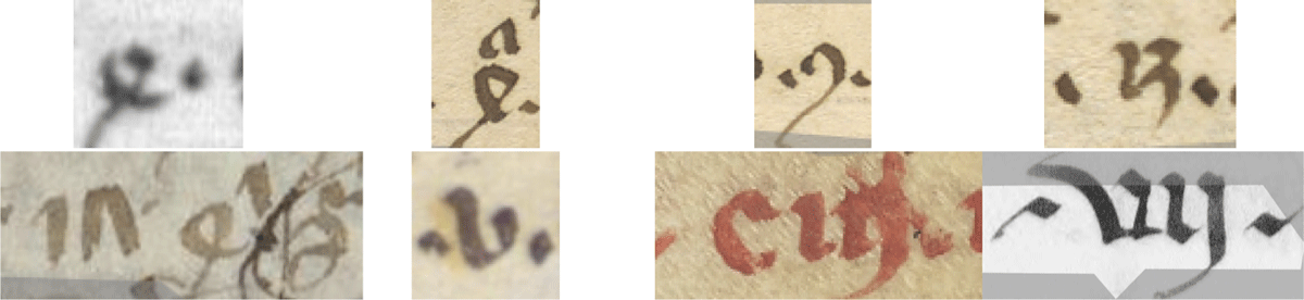 "Numeral example found in + Manuscript" such as "Numeral example found in Latin 16195"