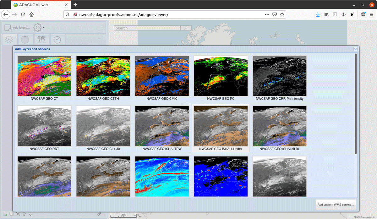 NWCSAF using adaguc-viewer, data selection menu has been extended with many products. From http://nwcsaf-adaguc-proofs.aemet.es/adaguc-viewer/