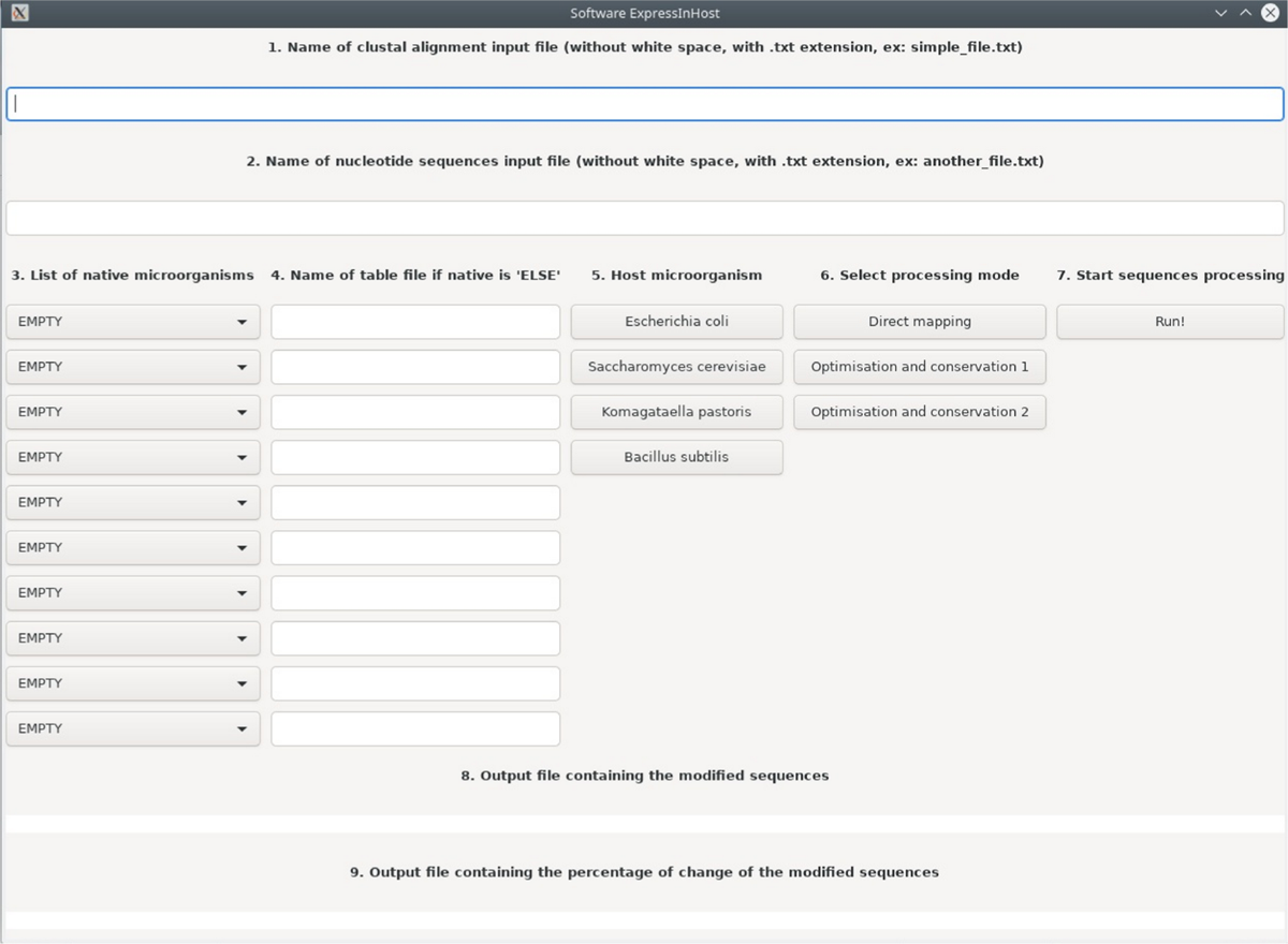 Graphical user interface of ExpressInHost