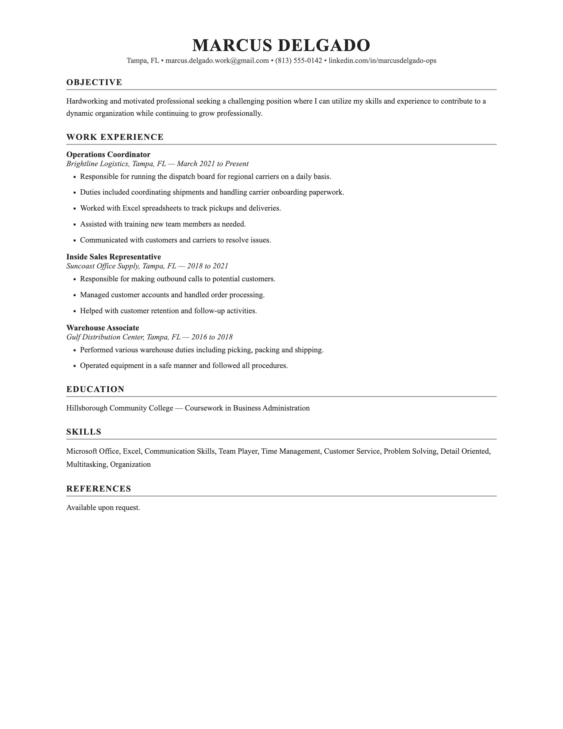 Typical generic resume template