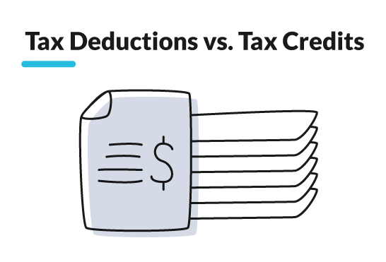 Tax deductions vs. tax credits infographic.