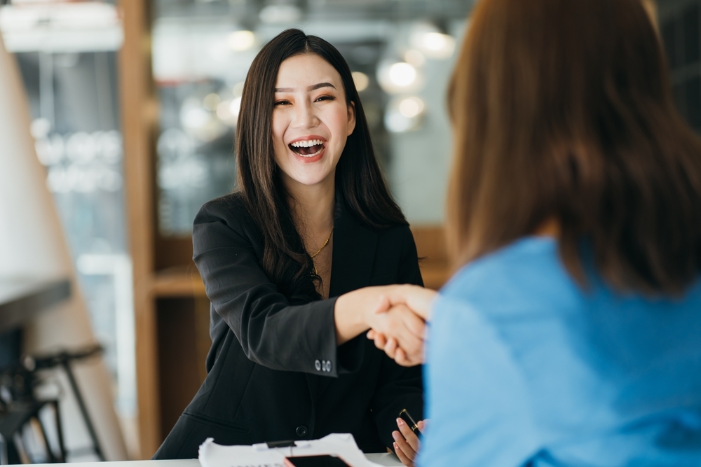 Young woman going on a job interview.