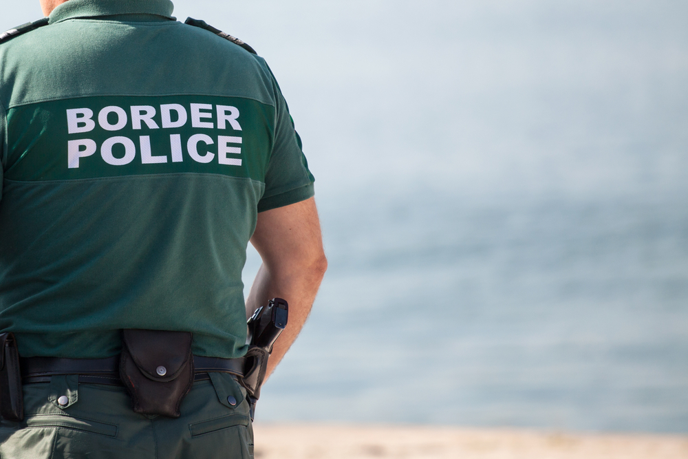 Closeup of a border police officer.