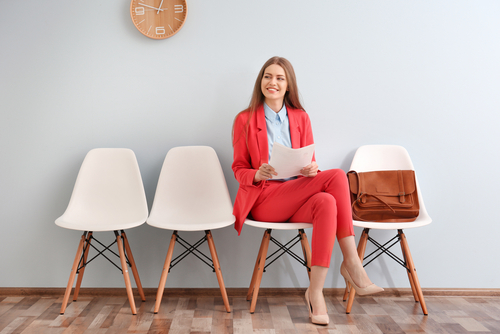 A woman waiting for an interview.