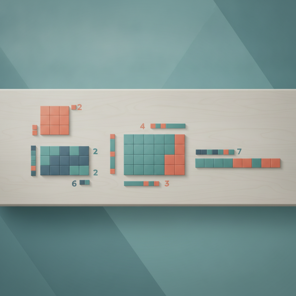 Factors, Multiples & Prime Numbers: Arranging the Tiles — illustration