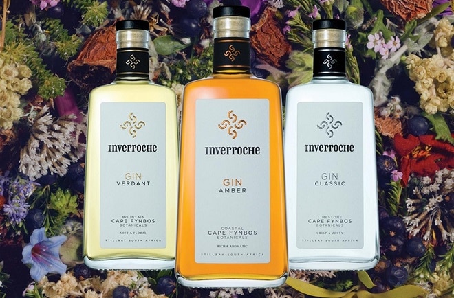 Inverroche Gin range with a floral background