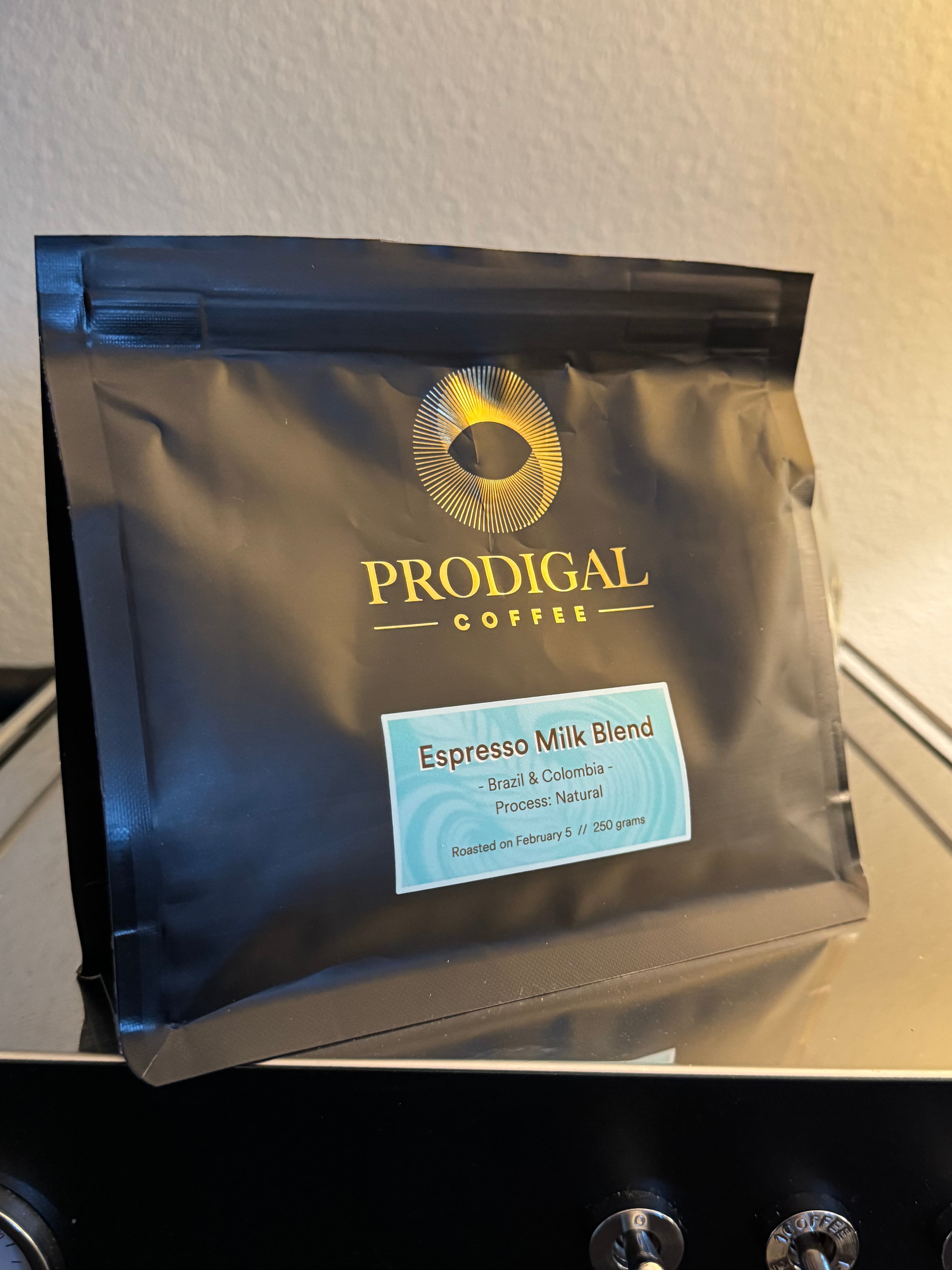 Coffee bag artwork for Espresso Milk Blend