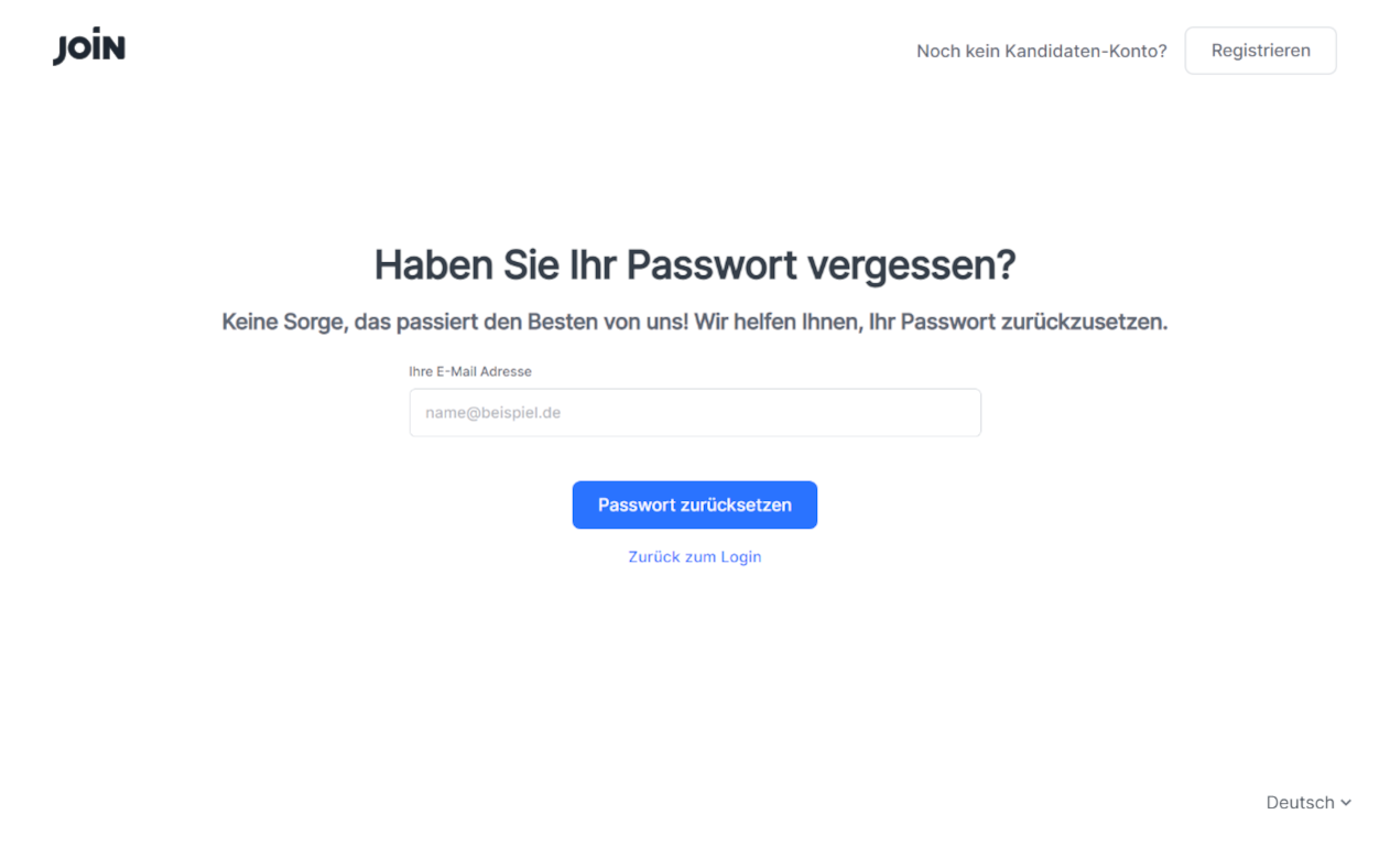 screenshot passwort reset bewerber