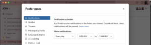 image of preferences settings in Slack