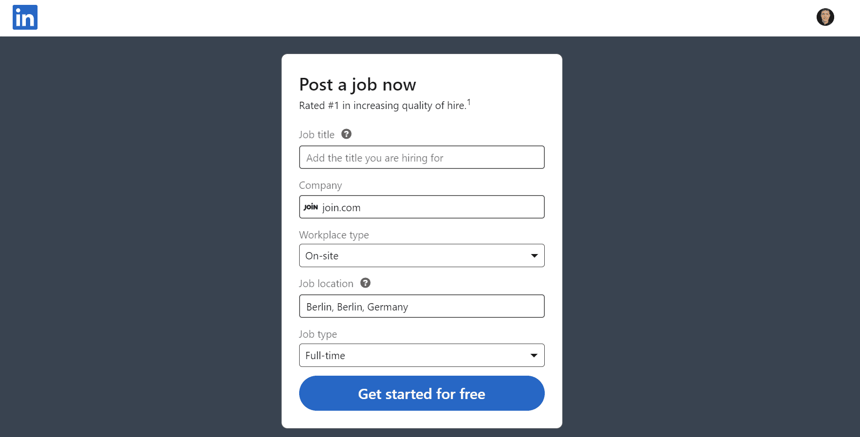 Screenshot of the LinkedIn job ad creator