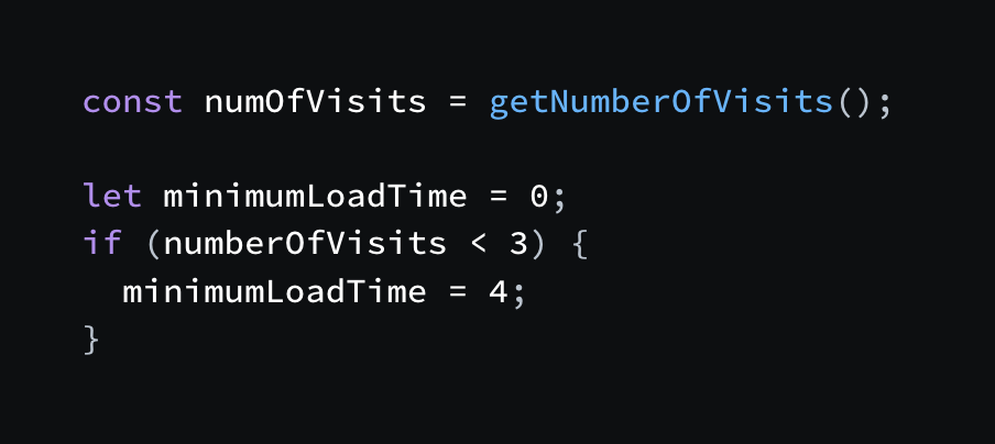 code snippet showing that we set the minimum load time to either 0 seconds or 4 seconds depending on a locally stored value