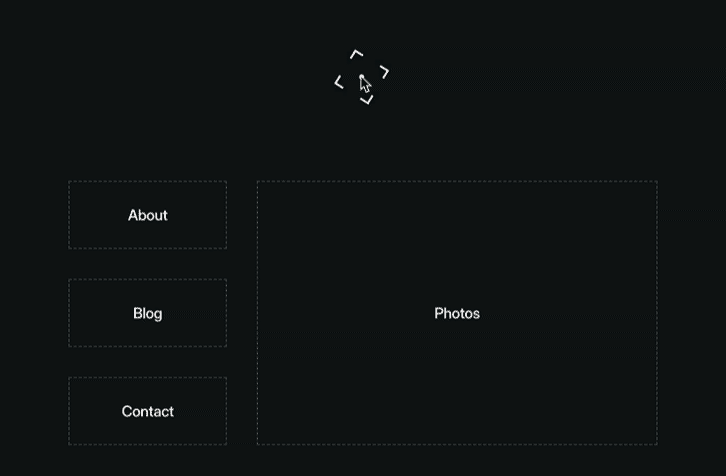 screen recording of a cursor moving between buttons of different sizes. The cursor consists of 4 corners, and those corners expand to sit at the edge of the hovered element