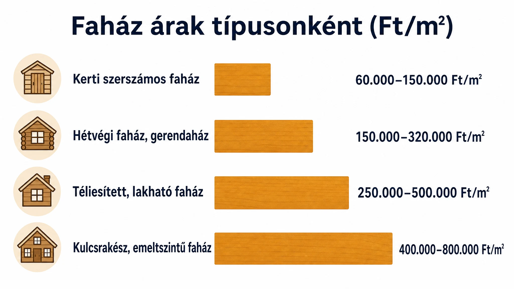 Faház árak típusonként – kerti szerszámos faháztól a kulcsrakész, lakható faházig terjedő árkategóriák összehasonlítása
