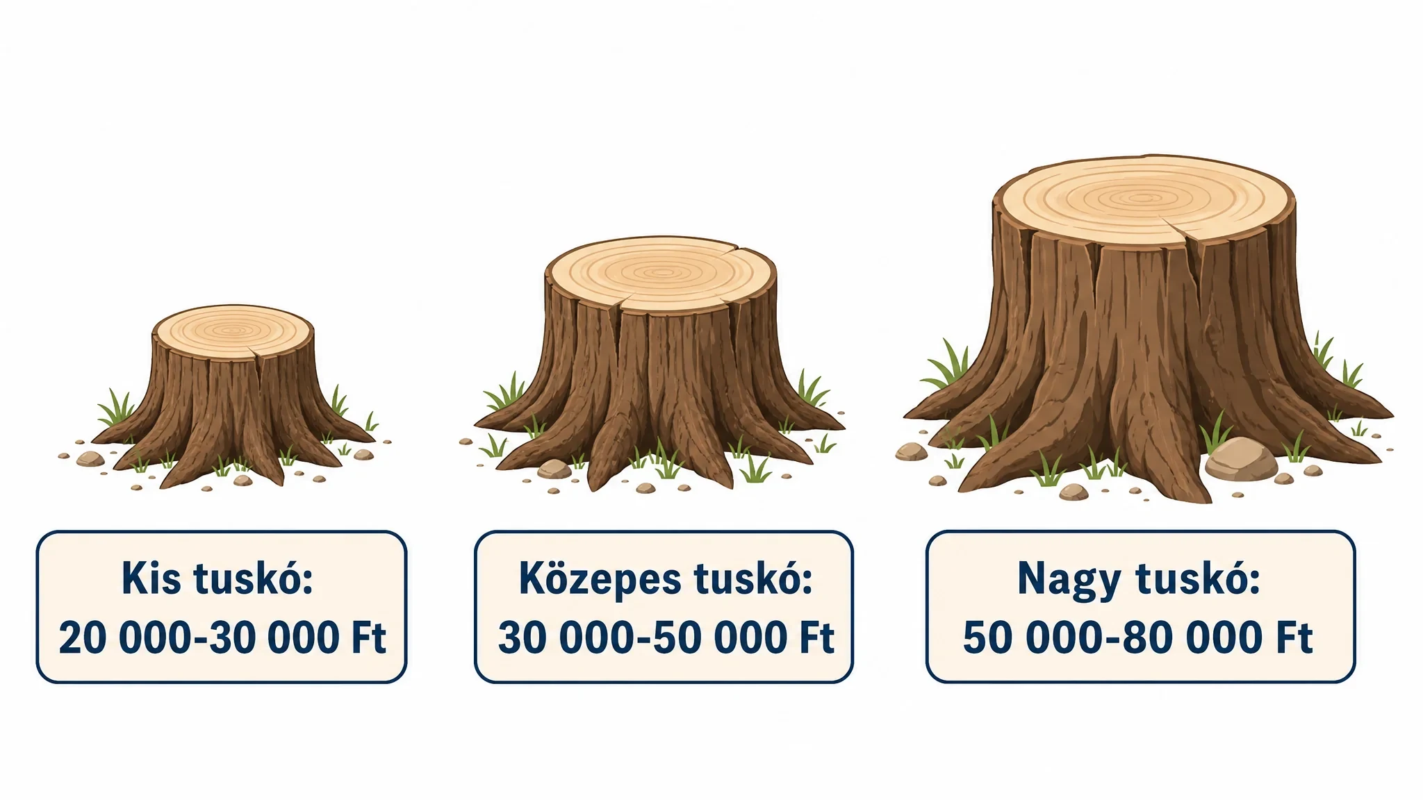 Tuskómarás árak kis, közepes és nagy tuskó átmérő szerinti bontásban