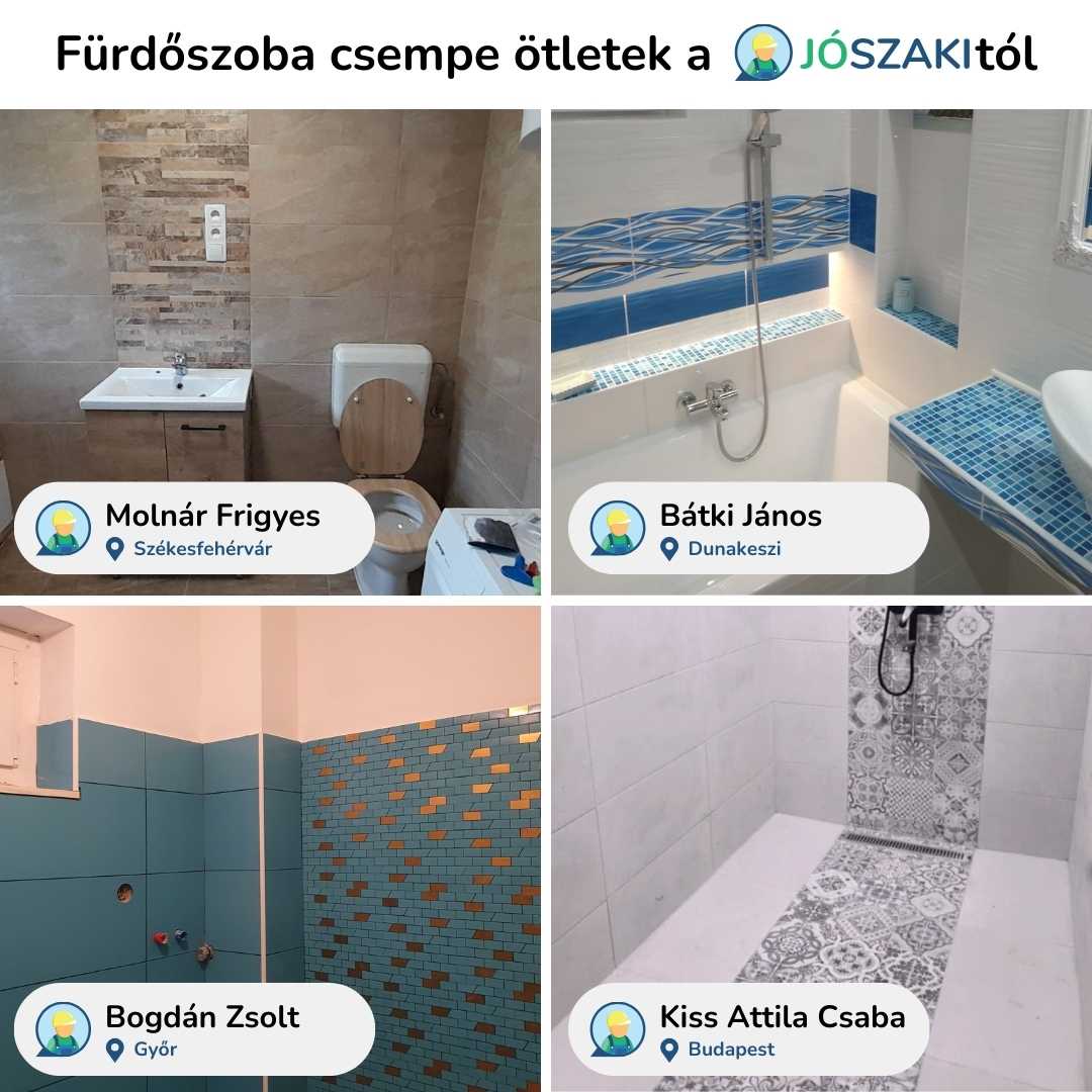 Fürdőszoba csempe ötletek a JóSzaki burkolói által készített munkákból