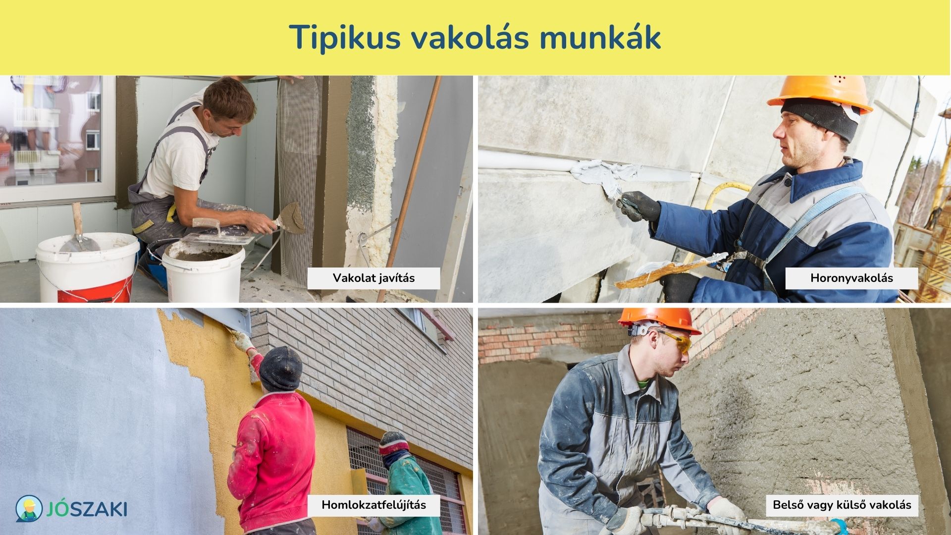 Tipikus vakolás munka lehet a horonyvakolás, a homlokzatfelújítás, a külső és belső vakolás valamint vakolatok javítása