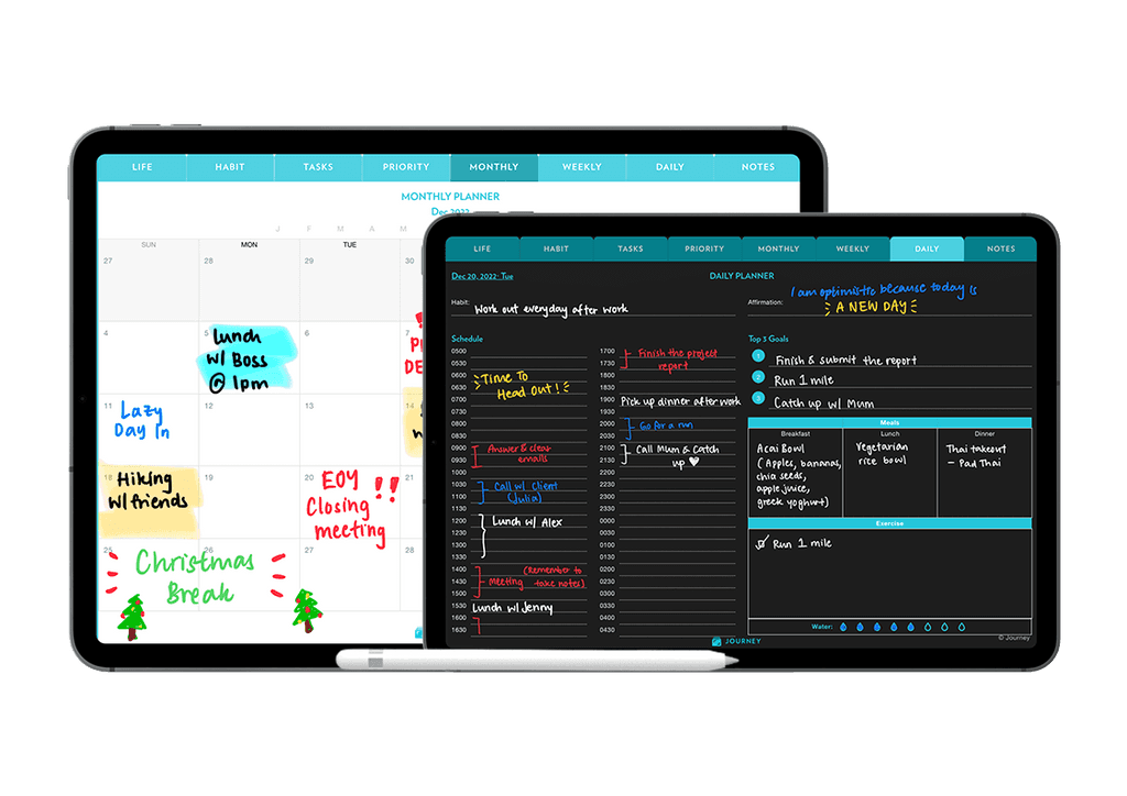 The monthly planner and daily planners for you to plan your day with on Journey.