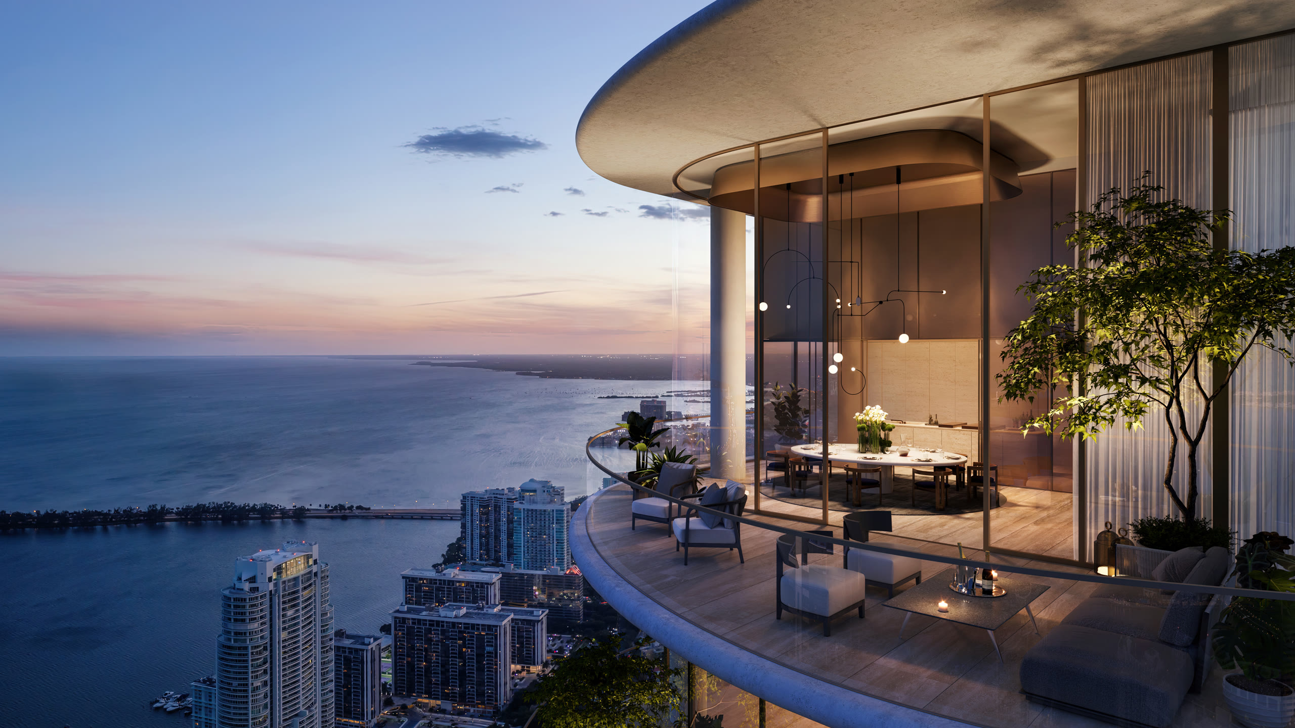 A bayfront terrace with summer kitchen at 1428 Brickell