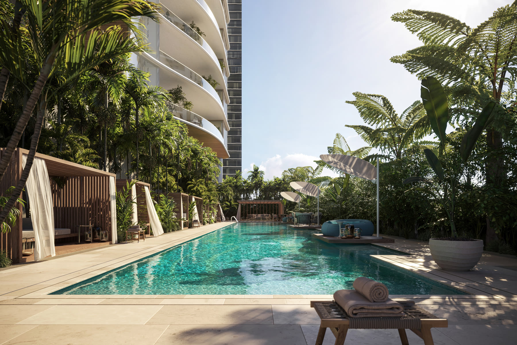 The resort pool pavilion at 1428 Brickell