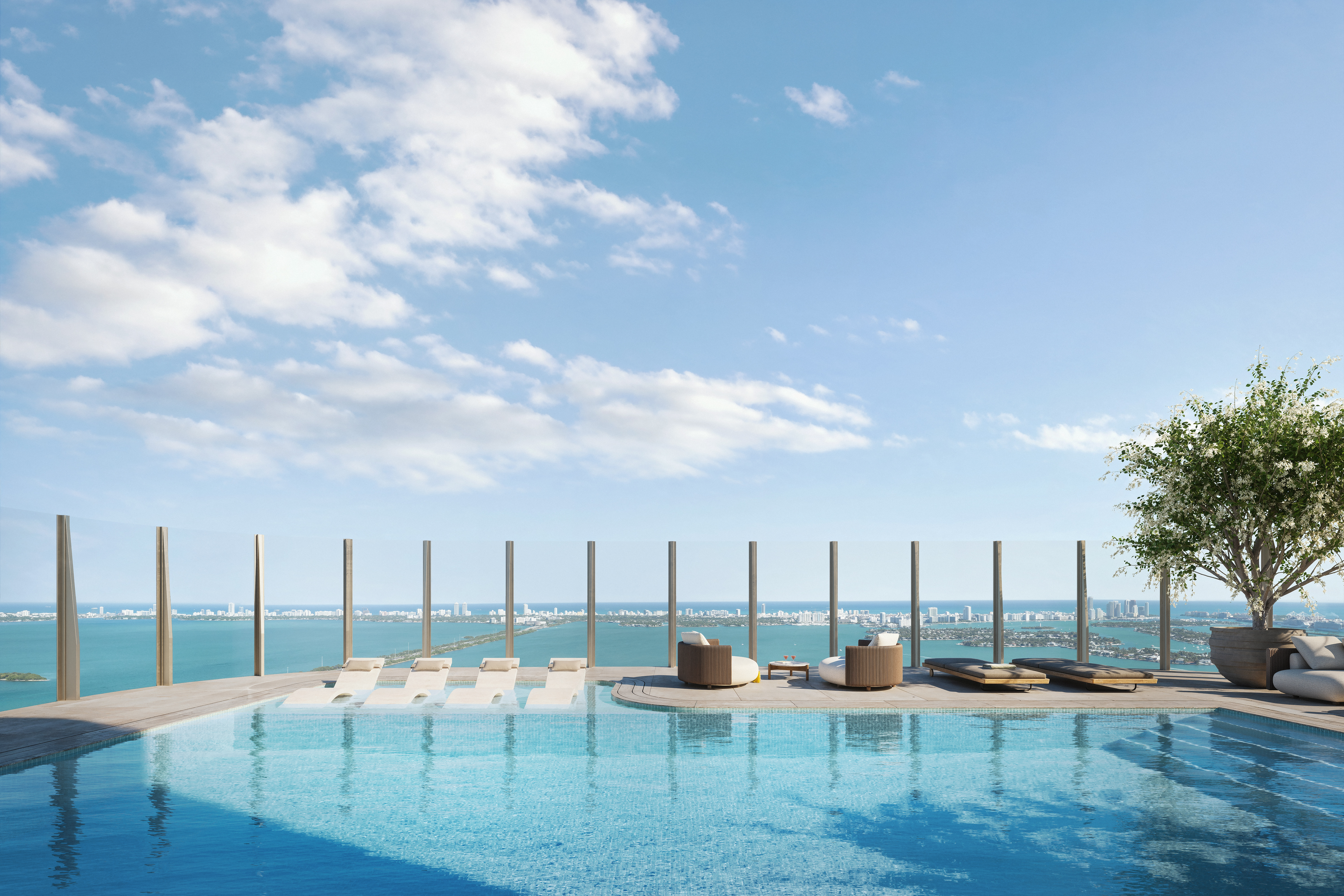 Rooftop saltwater pool and sundeck at LiLLi Edgewater overlooking Biscayne Bay