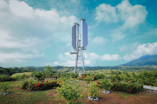 A propeller-less turbine installed in the Philippines. With no blades to be damaged, it can operate in higher winds than its bladed counterparts. It is also quieter and less likely to injure or kill birds.&nbsp; &nbsp; &nbsp; Source: Challenergy