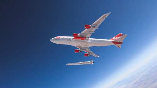 A Boeing 747 specially adapted for horizontal launches. The rocket is released at an altitude of 10,000 meters.&nbsp; &nbsp; &nbsp; Source: Virgin Orbit/Greg Robinson