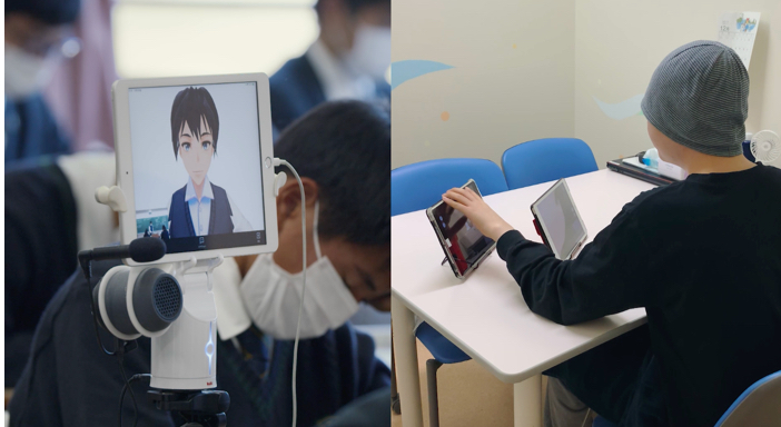 Patients can use smartphones, tablets or PCs to connect to the robots and participate in lessons. &nbsp; &nbsp; Source: New Media Development Association