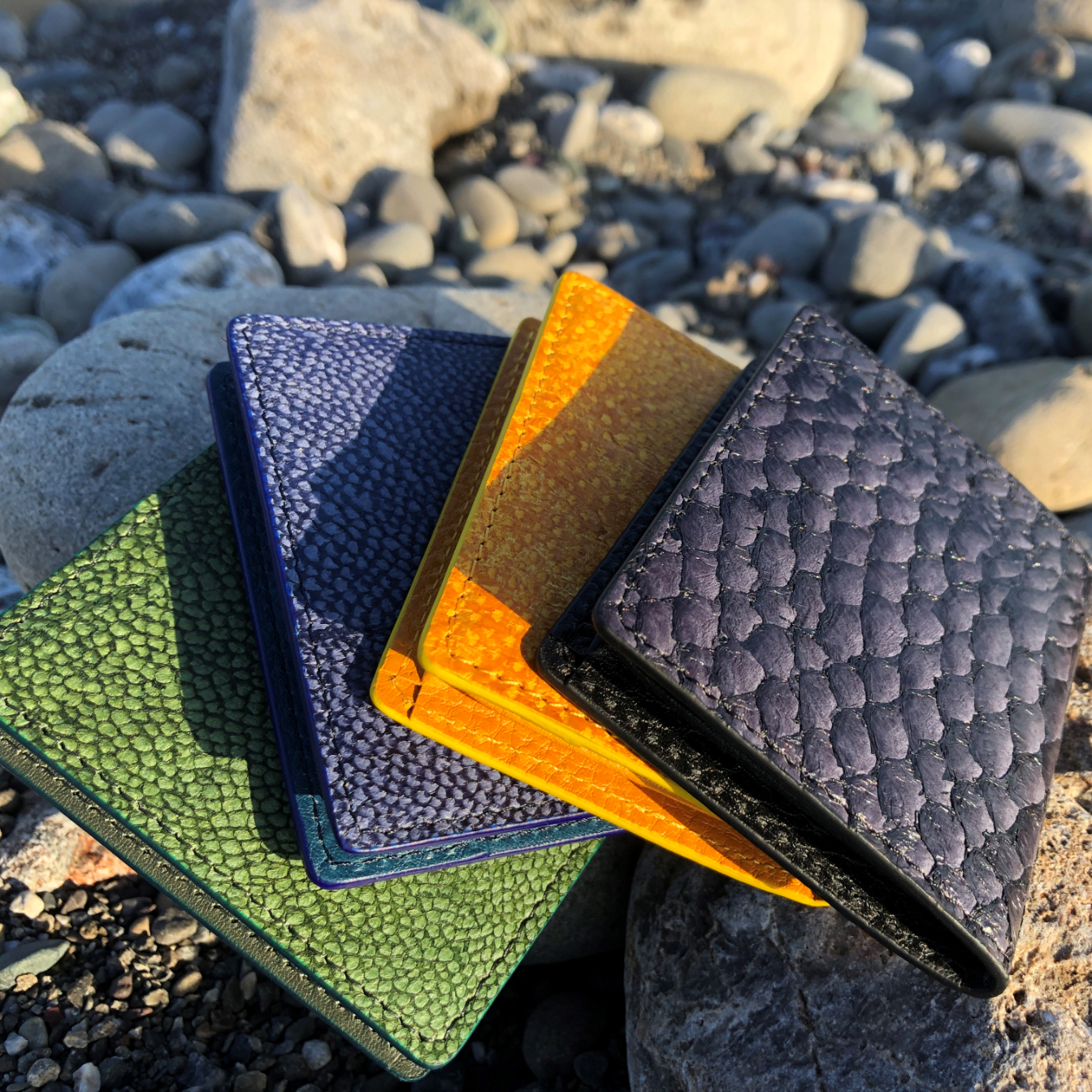 Fish skin leather wallets. &nbsp; &nbsp; Source: Ocean Leather