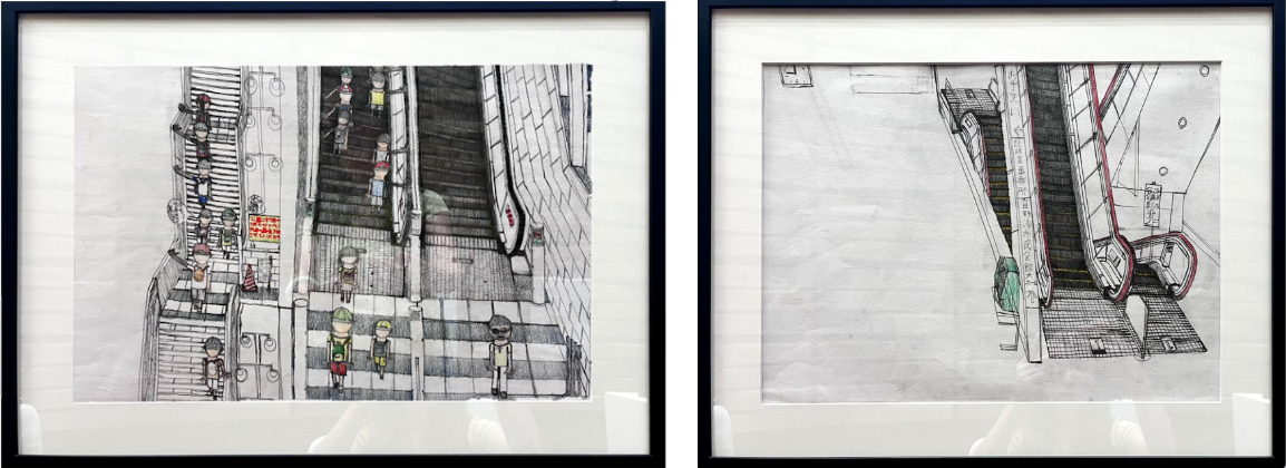 "Escalator I" (left)  and "Escalator II" (right), by Suguru Shitahaku. &nbsp; &nbsp; Source: J-STORIES