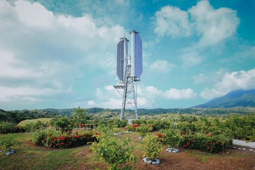 A propeller-less turbine installed in the Philippines. With no blades to be damaged, it can operate in higher winds than its bladed counterparts. It is also quieter and less likely to injure or kill birds.&nbsp; &nbsp; &nbsp;Source: Challenergy
