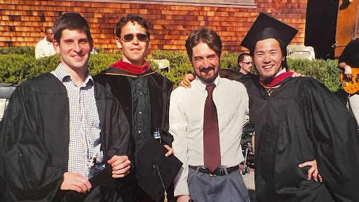 With his classmates at the UC Berkeley Graduate School of Journalism commencement ceremony in 2004