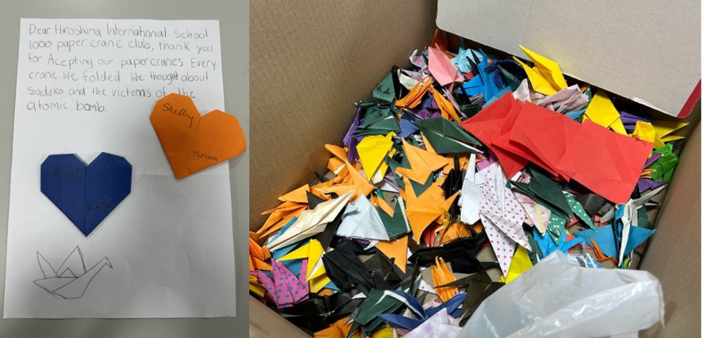 Paper cranes and letter from their student.&nbsp; &nbsp; &nbsp;Source: The Thousand Crane Club